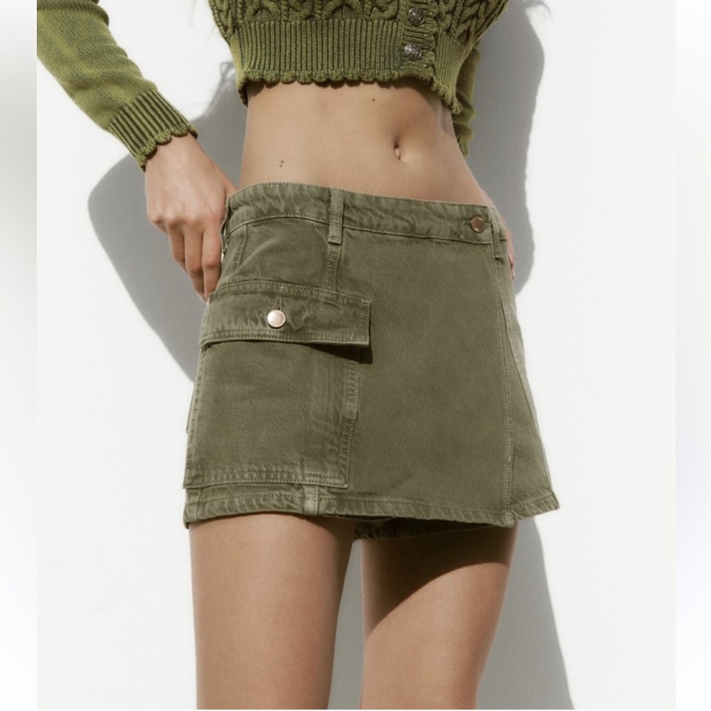 Zara Olive Green Denim Skort